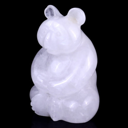 2.9" Angolan Quartz Hand Carved Crystal Panda Sculpture Crystallumi