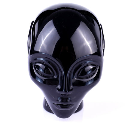 2.9" Black Obsidian Hand Carved Crystal Elf Alien Sculpture Crystallumi