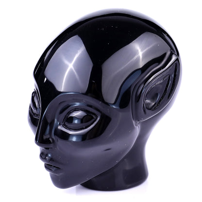 2.9" Black Obsidian Hand Carved Crystal Elf Alien Sculpture Crystallumi