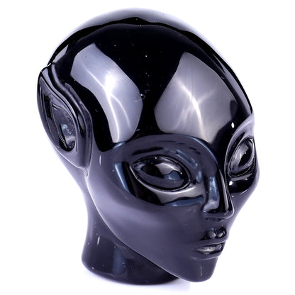 2.9" Black Obsidian Hand Carved Crystal Elf Alien Sculpture Crystallumi