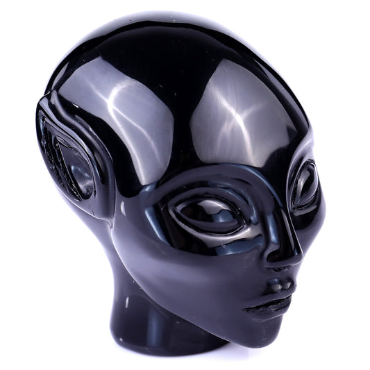 2.9" Black Obsidian Hand Carved Crystal Elf Alien Sculpture Crystallumi