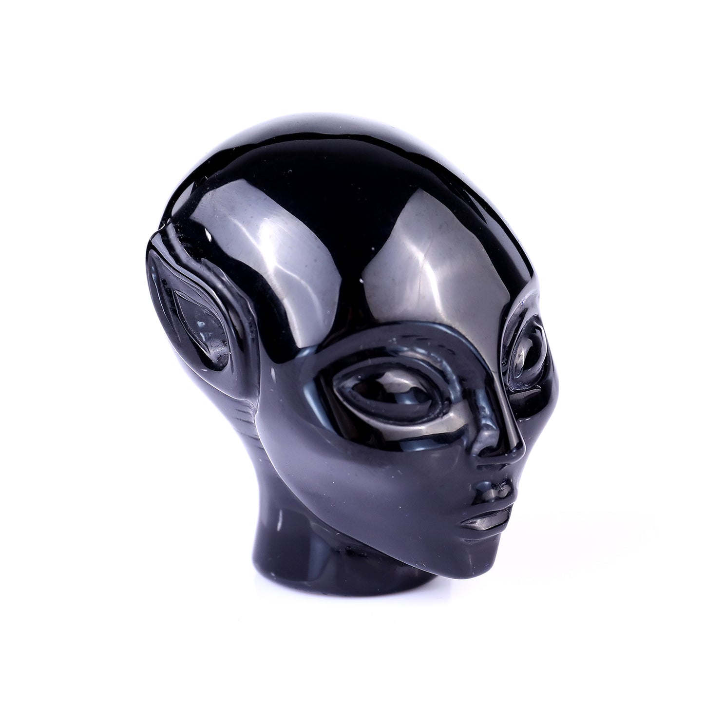 2.9" Black Obsidian Hand Carved Crystal Elf Alien Sculpture Crystallumi