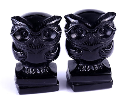 2.9" Black Obsidian Hand Carved Crystal Owl Sculpture Crystallumi