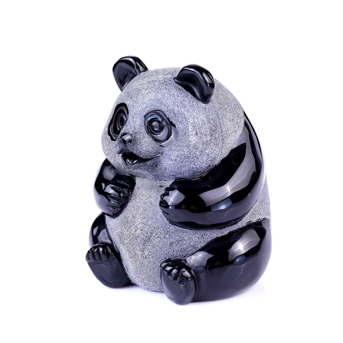 2.9" Black Obsidian Hand Carved Crystal Panda Sculpture Crystallumi