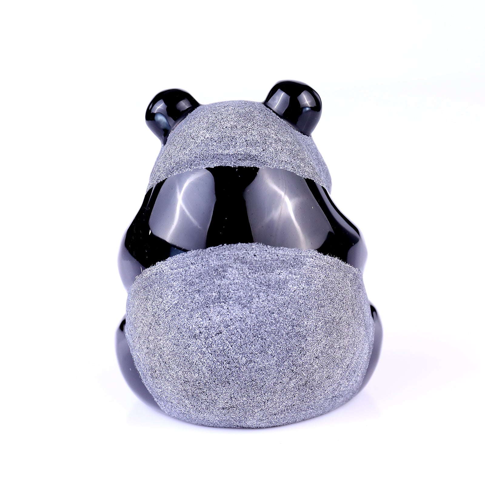 2.9" Black Obsidian Hand Carved Crystal Panda Sculpture Crystallumi