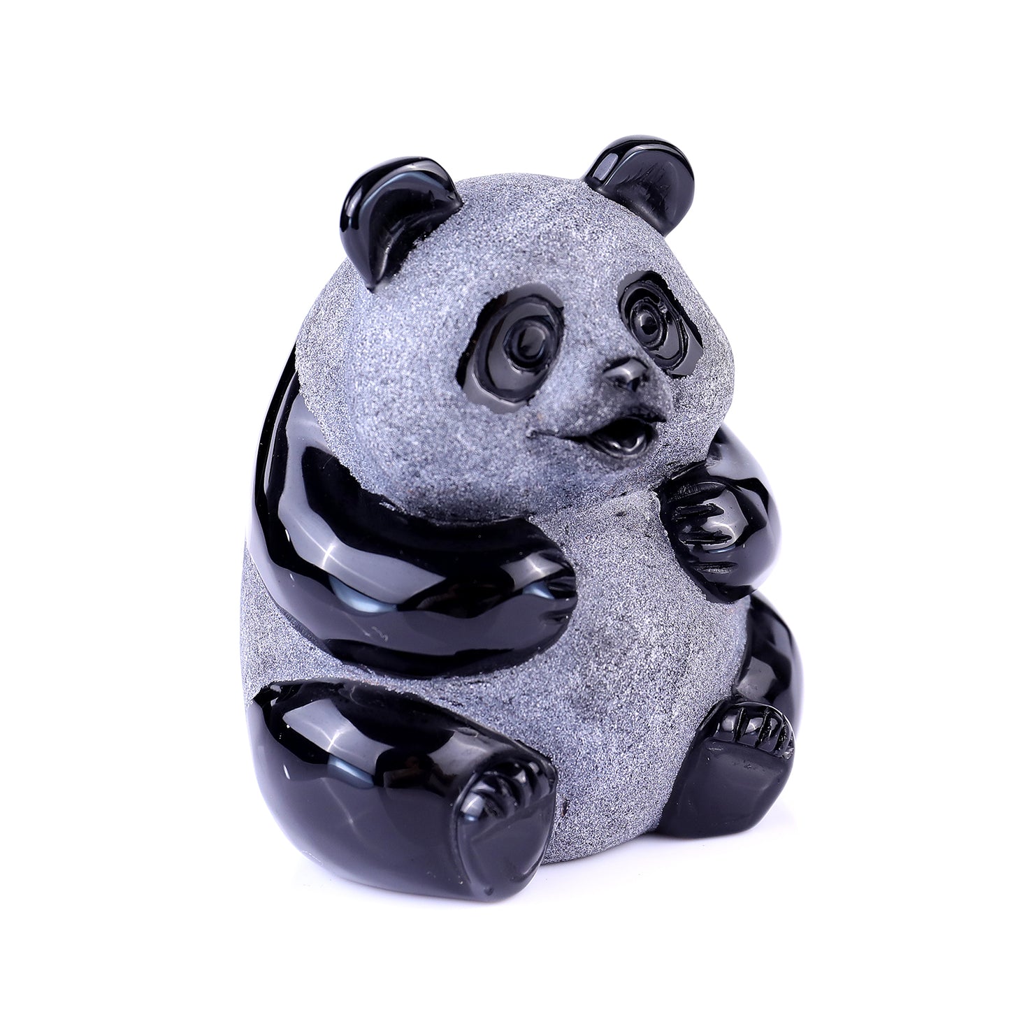 2.9" Black Obsidian Hand Carved Crystal Panda Sculpture Crystallumi