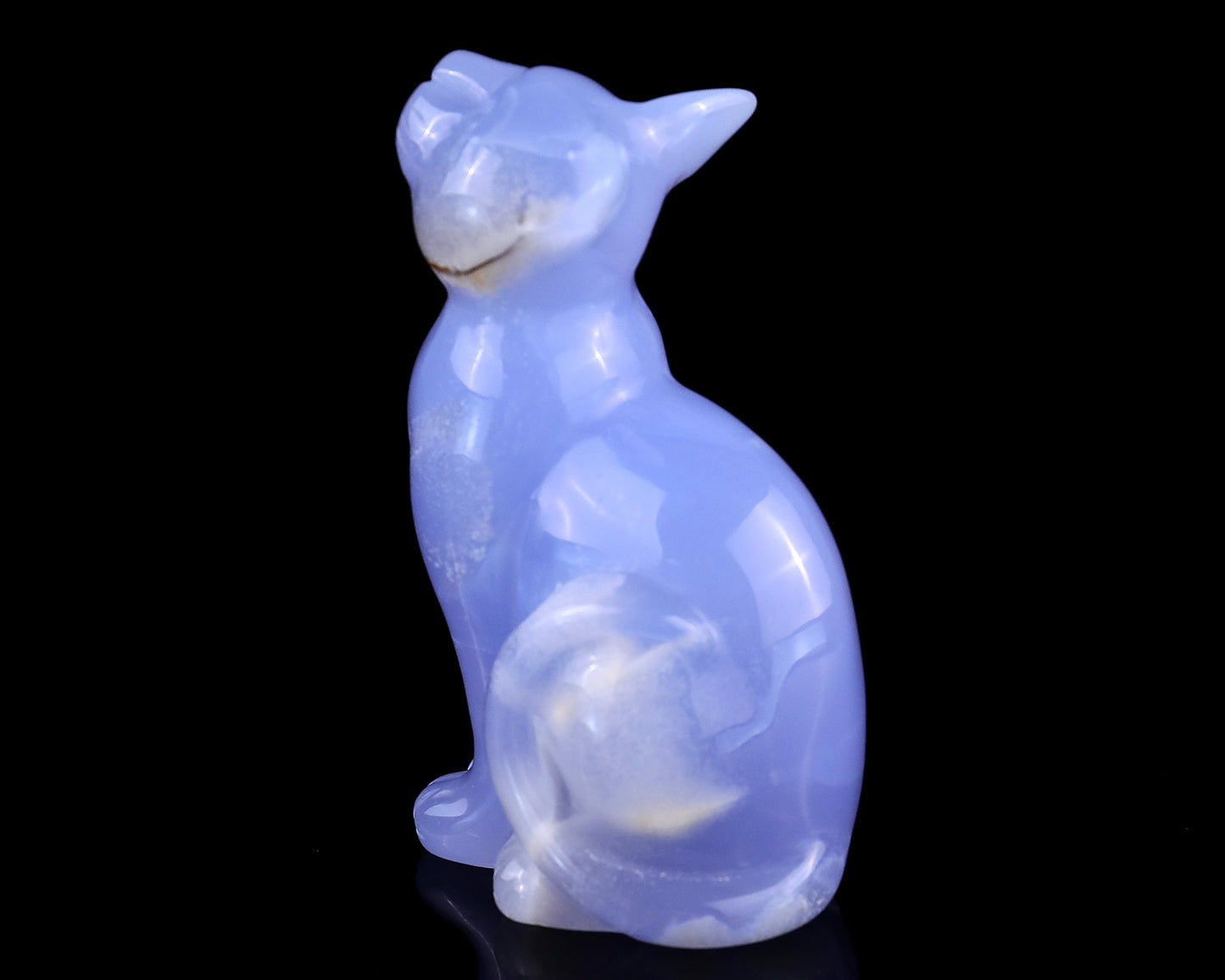 2.9" Blue Chalcedony Hand Carved Crystal Cat Sculpture Crystallumi