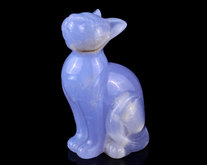 2.9" Blue Chalcedony Hand Carved Crystal Cat Sculpture Crystallumi