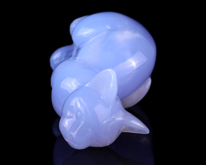 2.9" Blue Chalcedony Hand Carved Crystal Cat Sculpture Crystallumi