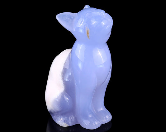 2.9" Blue Chalcedony Hand Carved Crystal Cat Sculpture Crystallumi