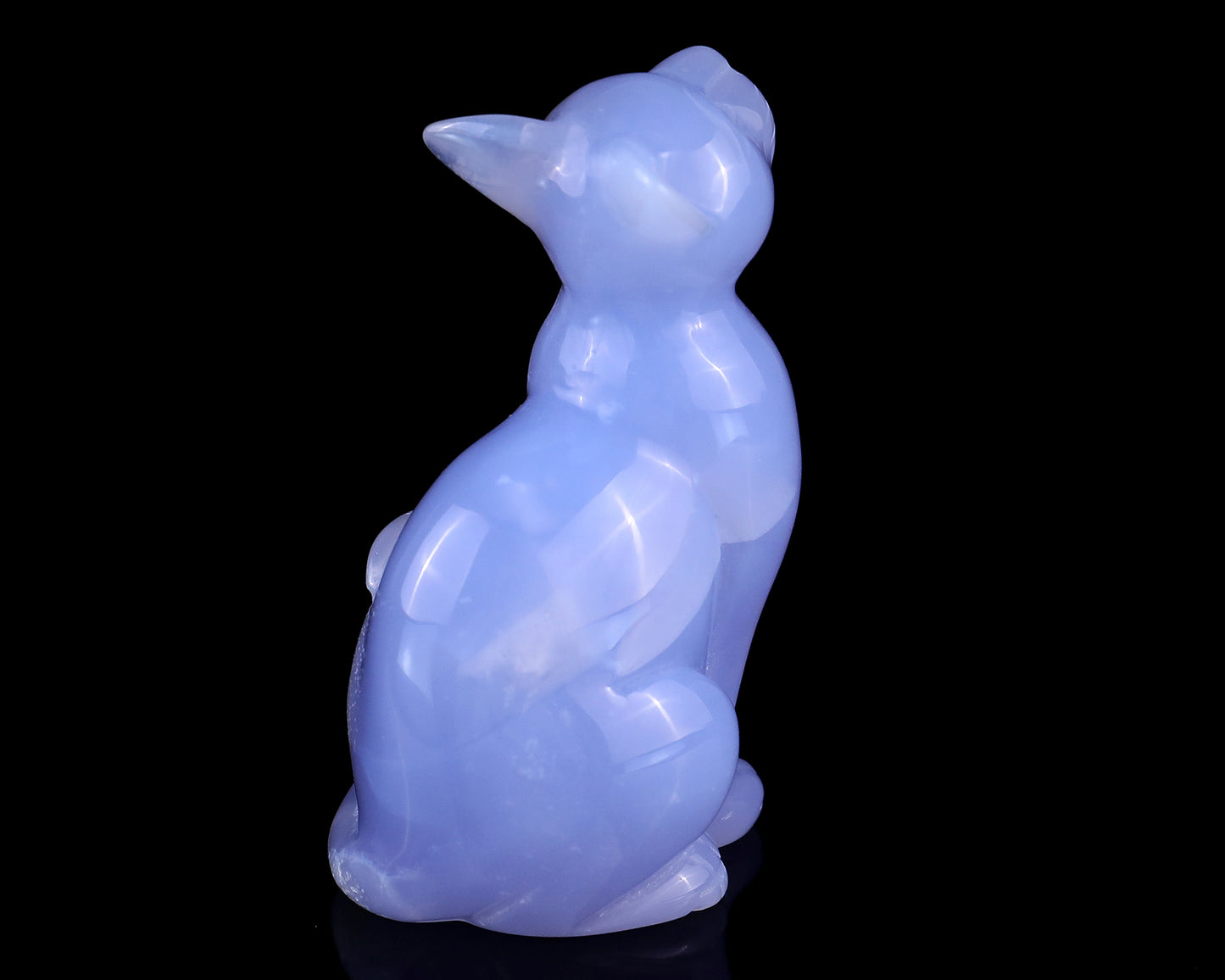 2.9" Blue Chalcedony Hand Carved Crystal Cat Sculpture Crystallumi