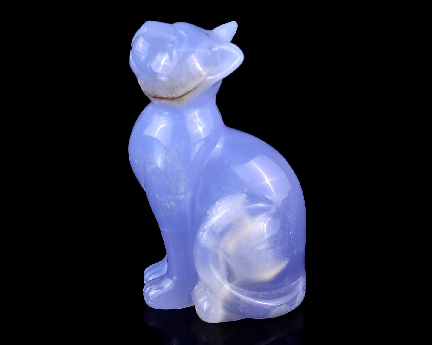 2.9" Blue Chalcedony Hand Carved Crystal Cat Sculpture Crystallumi