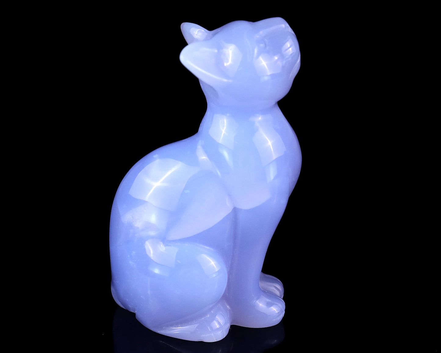 2.9" Blue Chalcedony Hand Carved Crystal Cat Sculpture Crystallumi