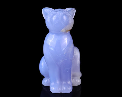 2.9" Blue Chalcedony Hand Carved Crystal Cat Sculpture Crystallumi