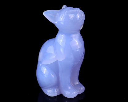 2.9" Blue Chalcedony Hand Carved Crystal Cat Sculpture Crystallumi