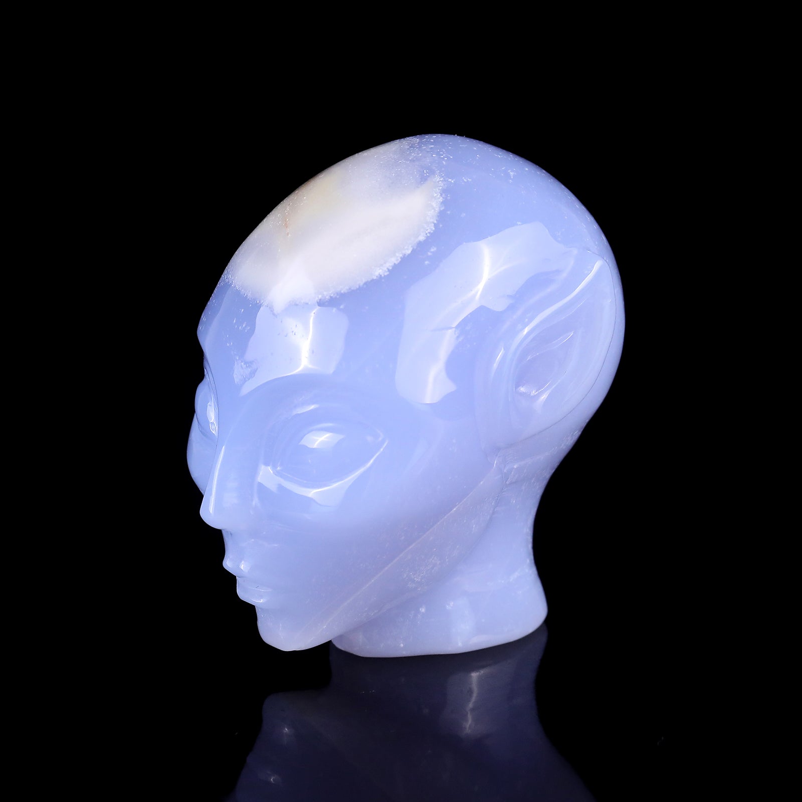 2.9" Blue Chalcedony Hand Carved Crystal Elf Alien Sculpture Crystallumi