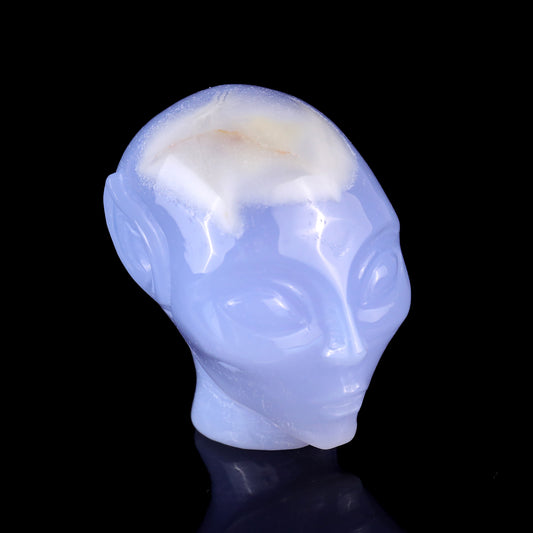 2.9" Blue Chalcedony Hand Carved Crystal Elf Alien Sculpture Crystallumi