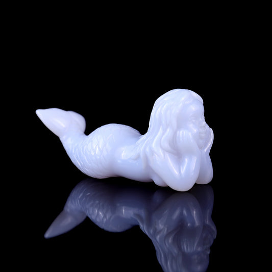 2.9" Blue Chalcedony Hand Carved Crystal Mermaid Sculpture Crystallumi