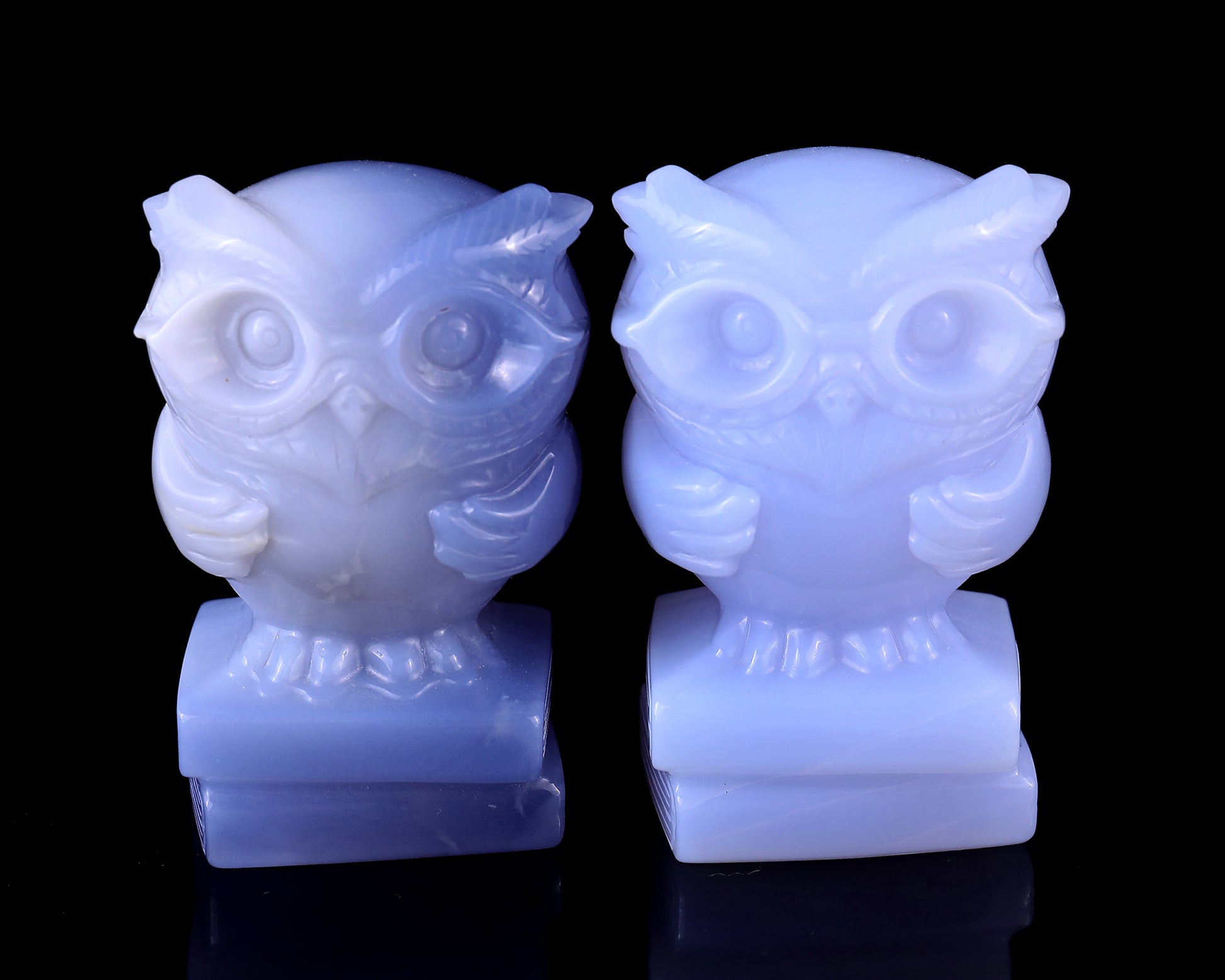 2.9" Blue Chalcedony Hand Carved Crystal Owl Sculpture Crystallumi