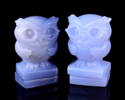 2.9" Blue Chalcedony Hand Carved Crystal Owl Sculpture Crystallumi