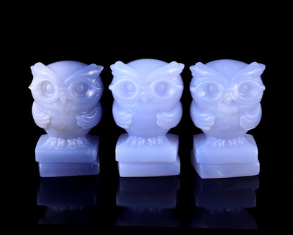 2.9" Blue Chalcedony Hand Carved Crystal Owl Sculpture Crystallumi