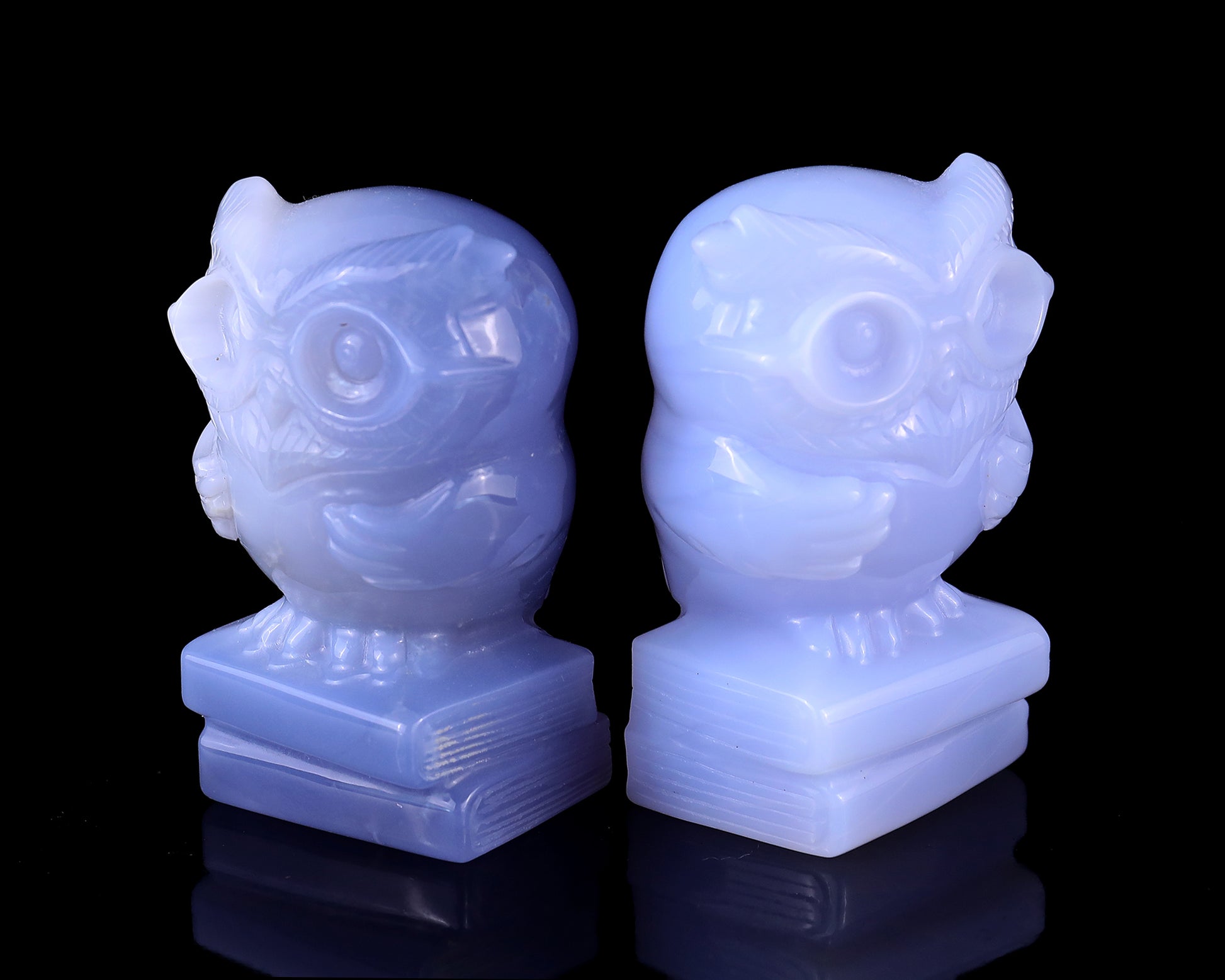 2.9" Blue Chalcedony Hand Carved Crystal Owl Sculpture Crystallumi