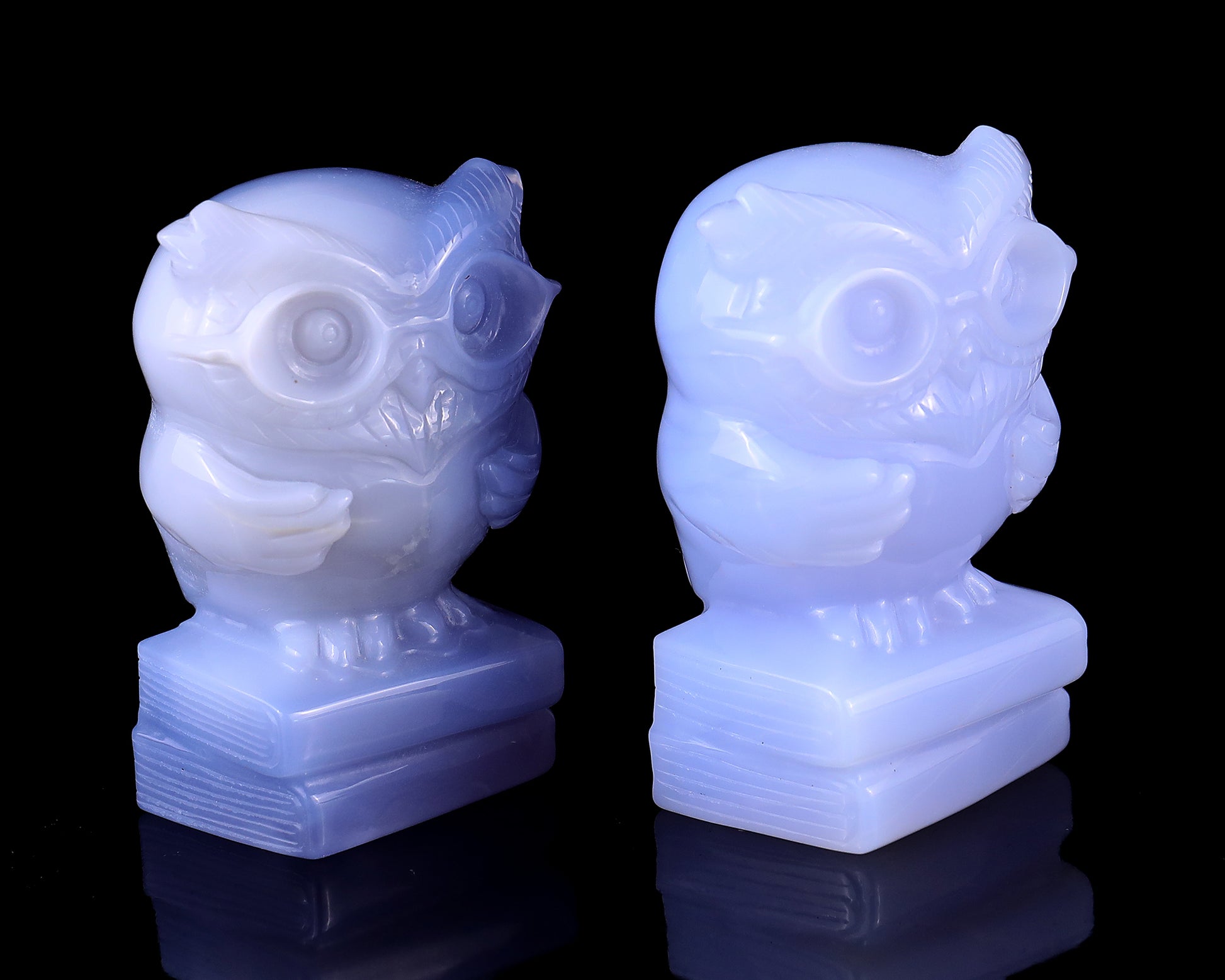 2.9" Blue Chalcedony Hand Carved Crystal Owl Sculpture Crystallumi