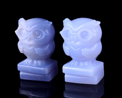 2.9" Blue Chalcedony Hand Carved Crystal Owl Sculpture Crystallumi