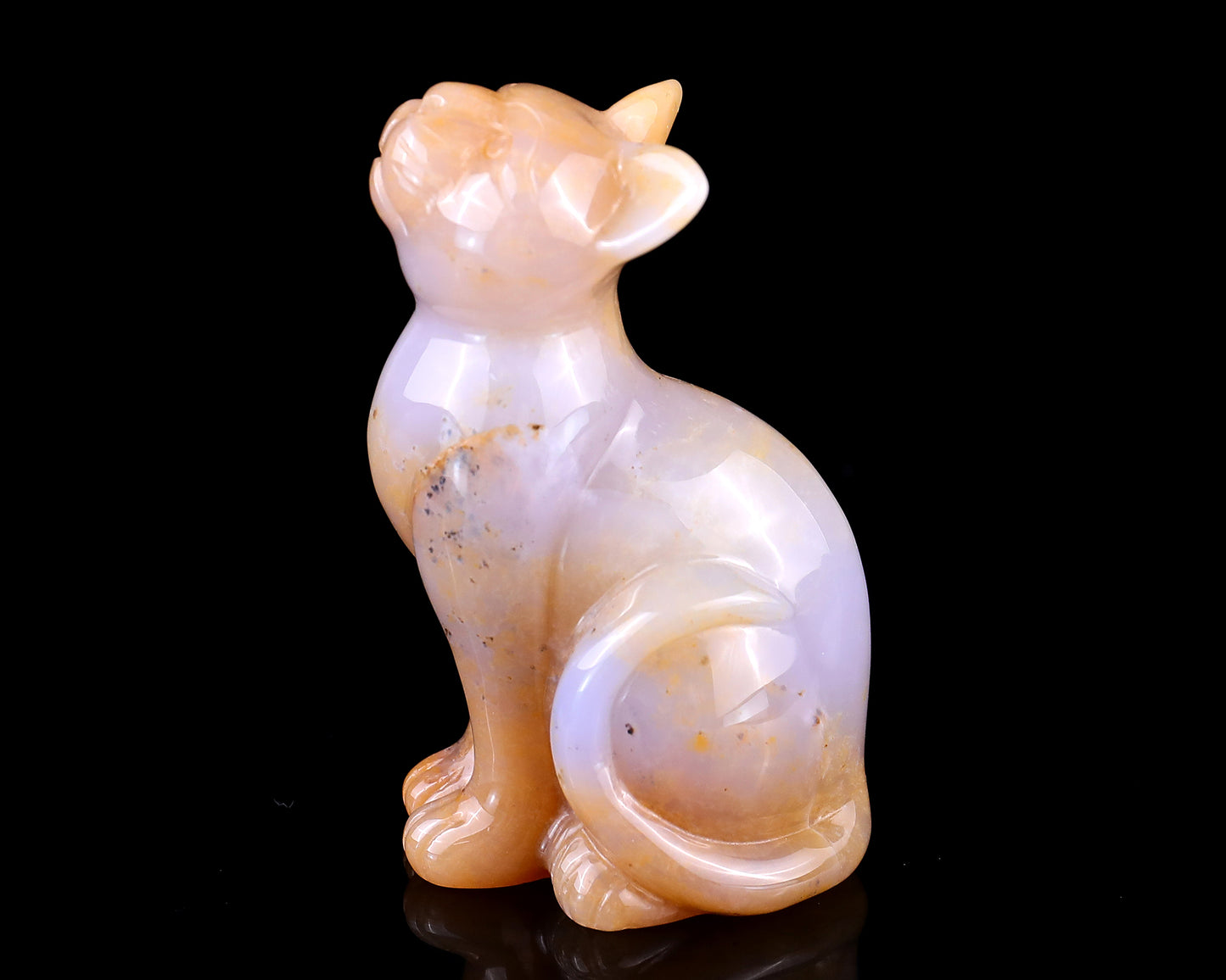 2.9" Chalcedony Hand Carved Crystal Cat Sculpture Crystallumi