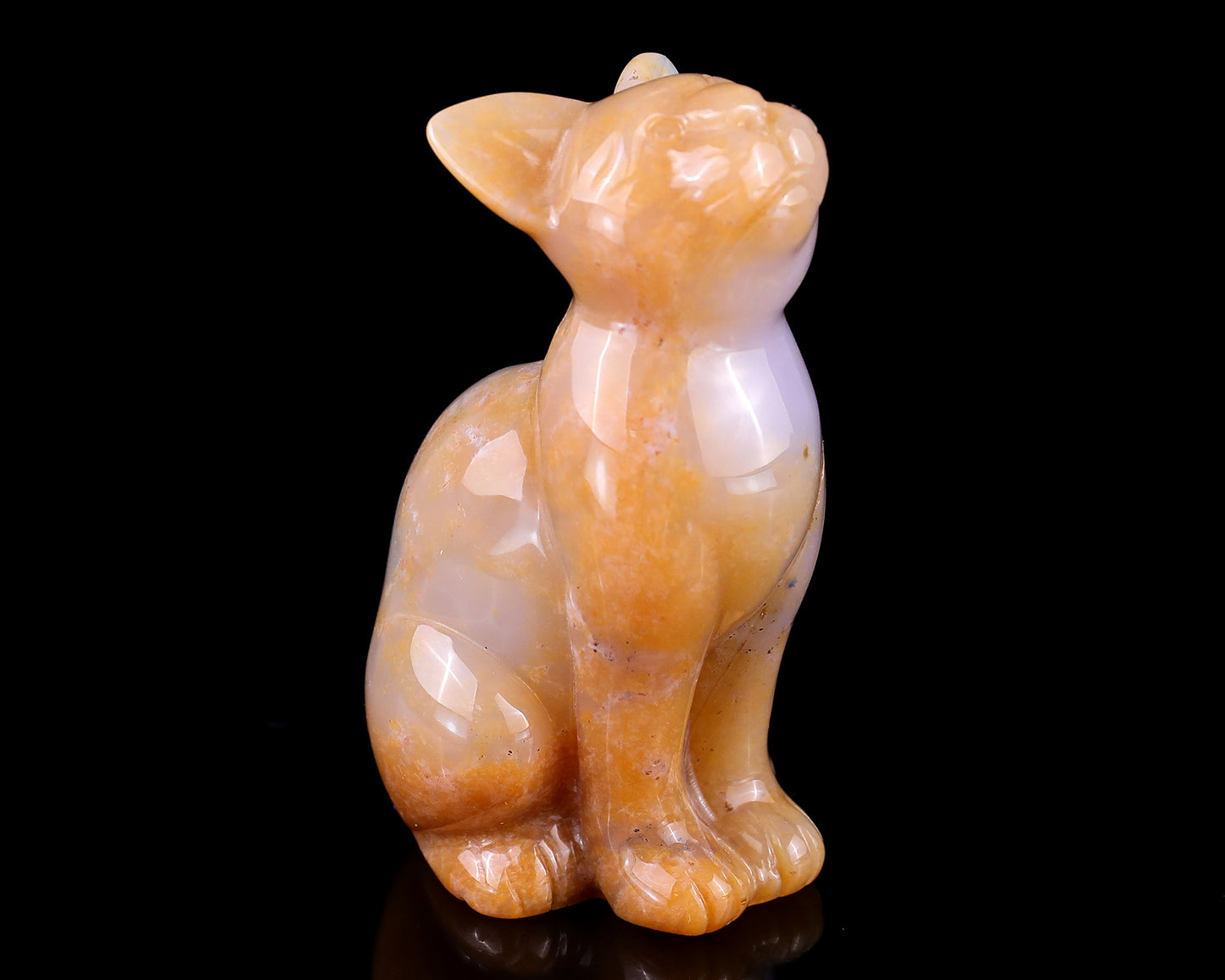 2.9" Chalcedony Hand Carved Crystal Cat Sculpture Crystallumi