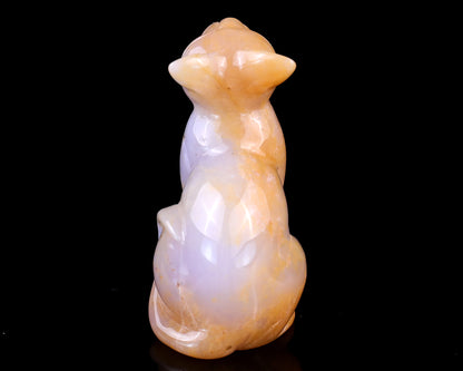 2.9" Chalcedony Hand Carved Crystal Cat Sculpture Crystallumi