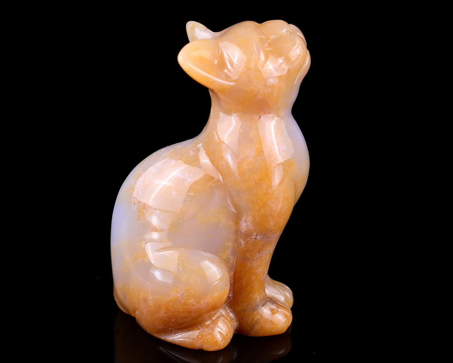 2.9" Chalcedony Hand Carved Crystal Cat Sculpture Crystallumi