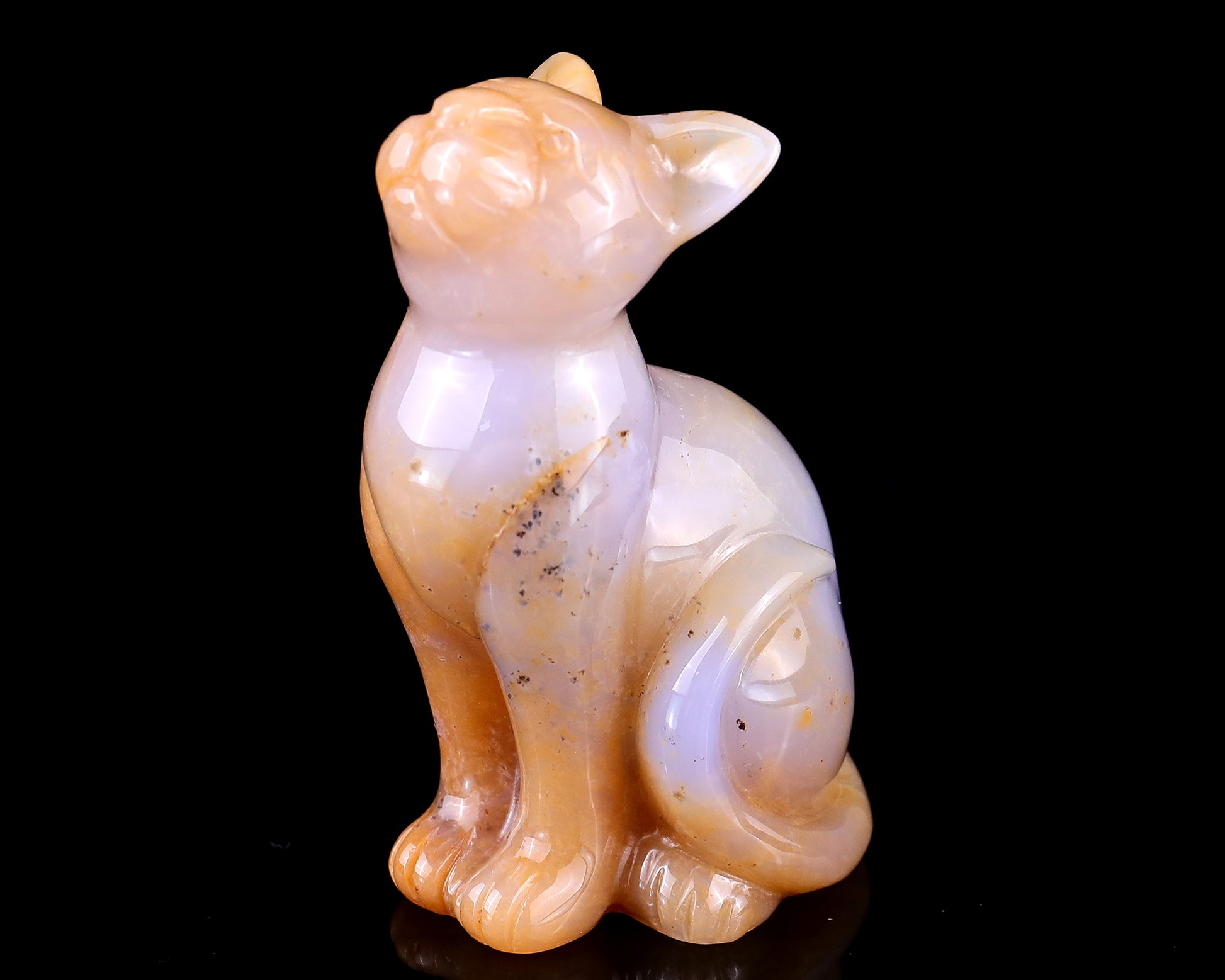 2.9" Chalcedony Hand Carved Crystal Cat Sculpture Crystallumi