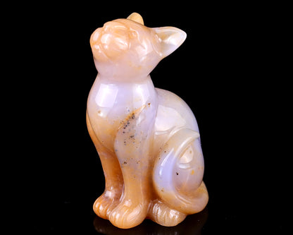 2.9" Chalcedony Hand Carved Crystal Cat Sculpture Crystallumi