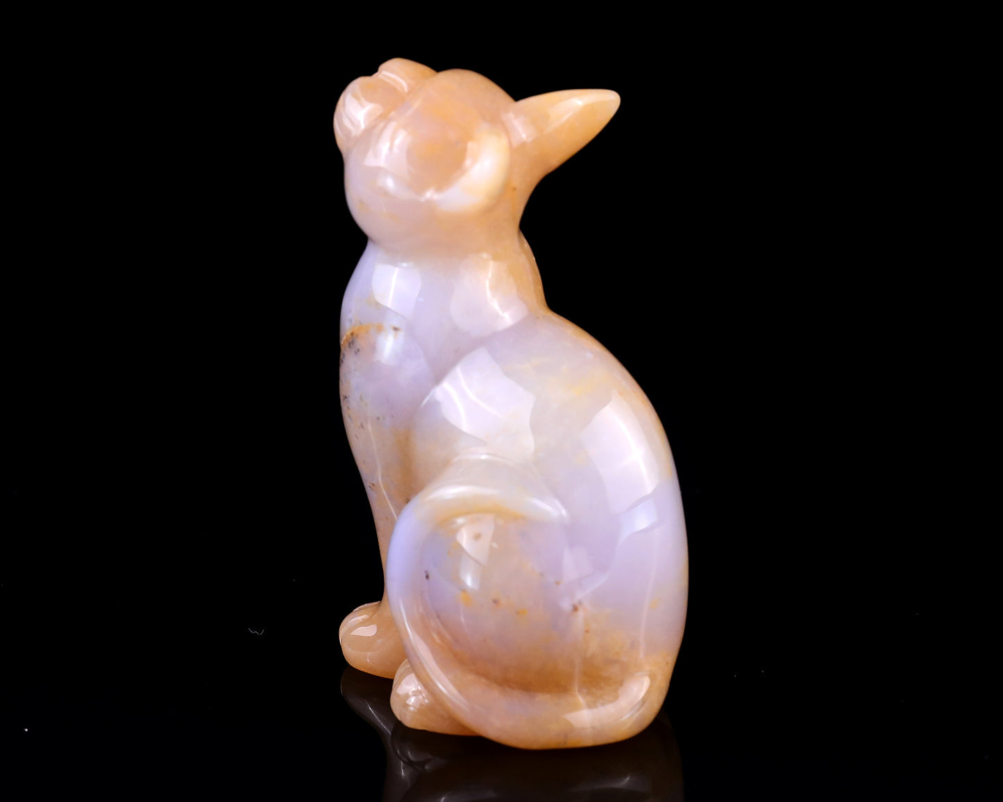 2.9" Chalcedony Hand Carved Crystal Cat Sculpture Crystallumi