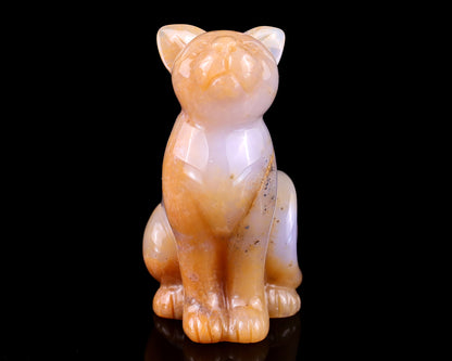 2.9" Chalcedony Hand Carved Crystal Cat Sculpture Crystallumi