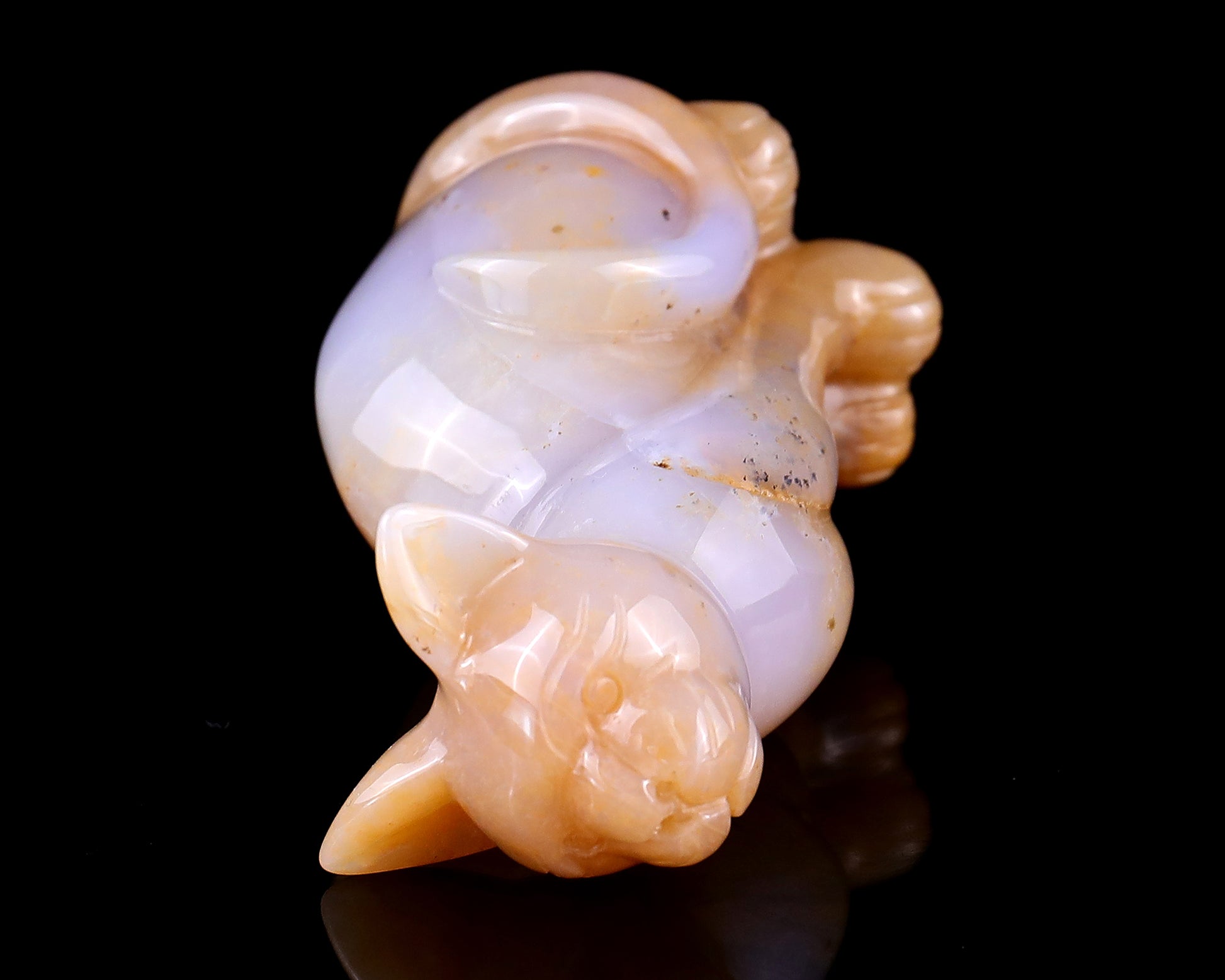 2.9" Chalcedony Hand Carved Crystal Cat Sculpture Crystallumi