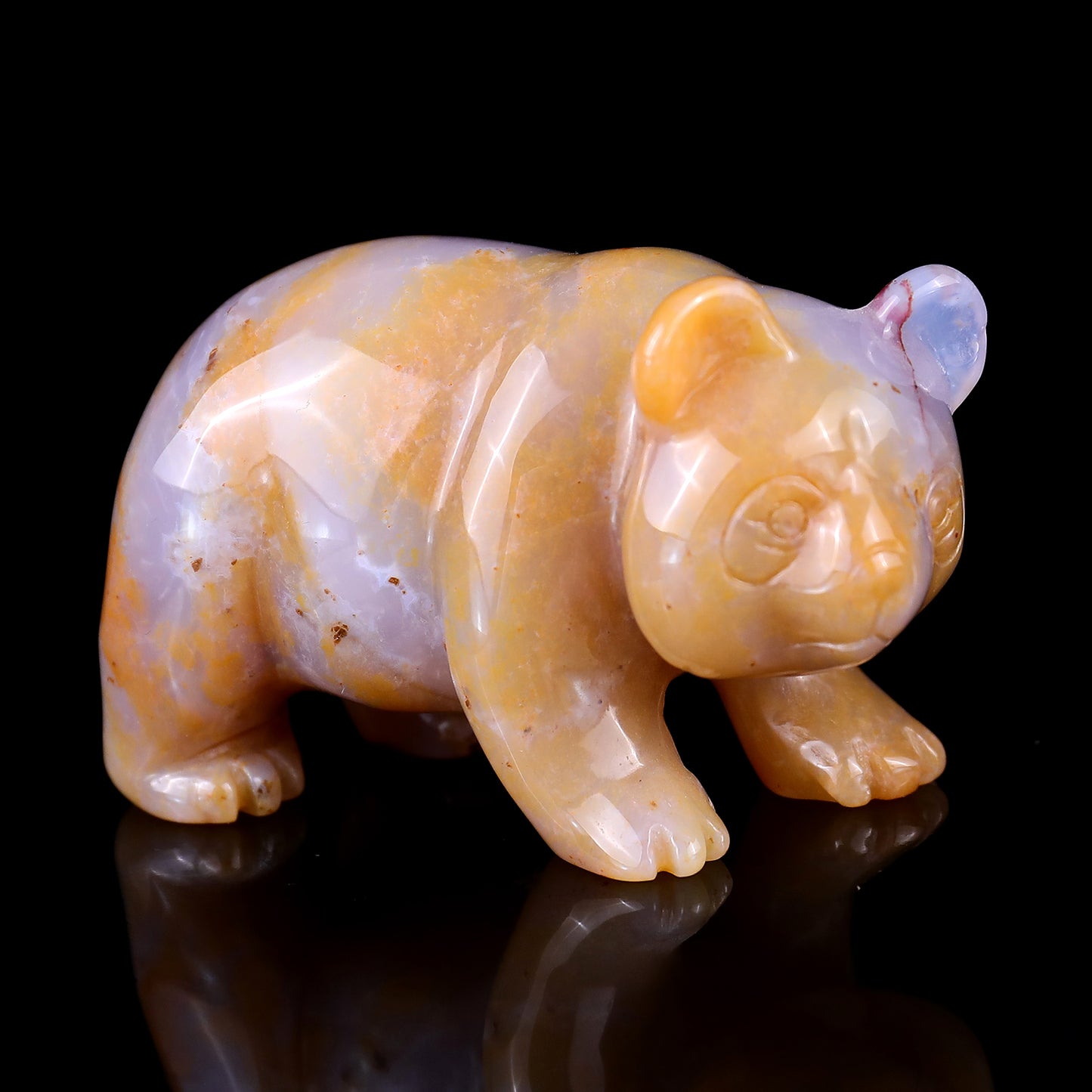 2.9" Chalcedony Hand Carved Crystal Panda Sculpture Crystallumi