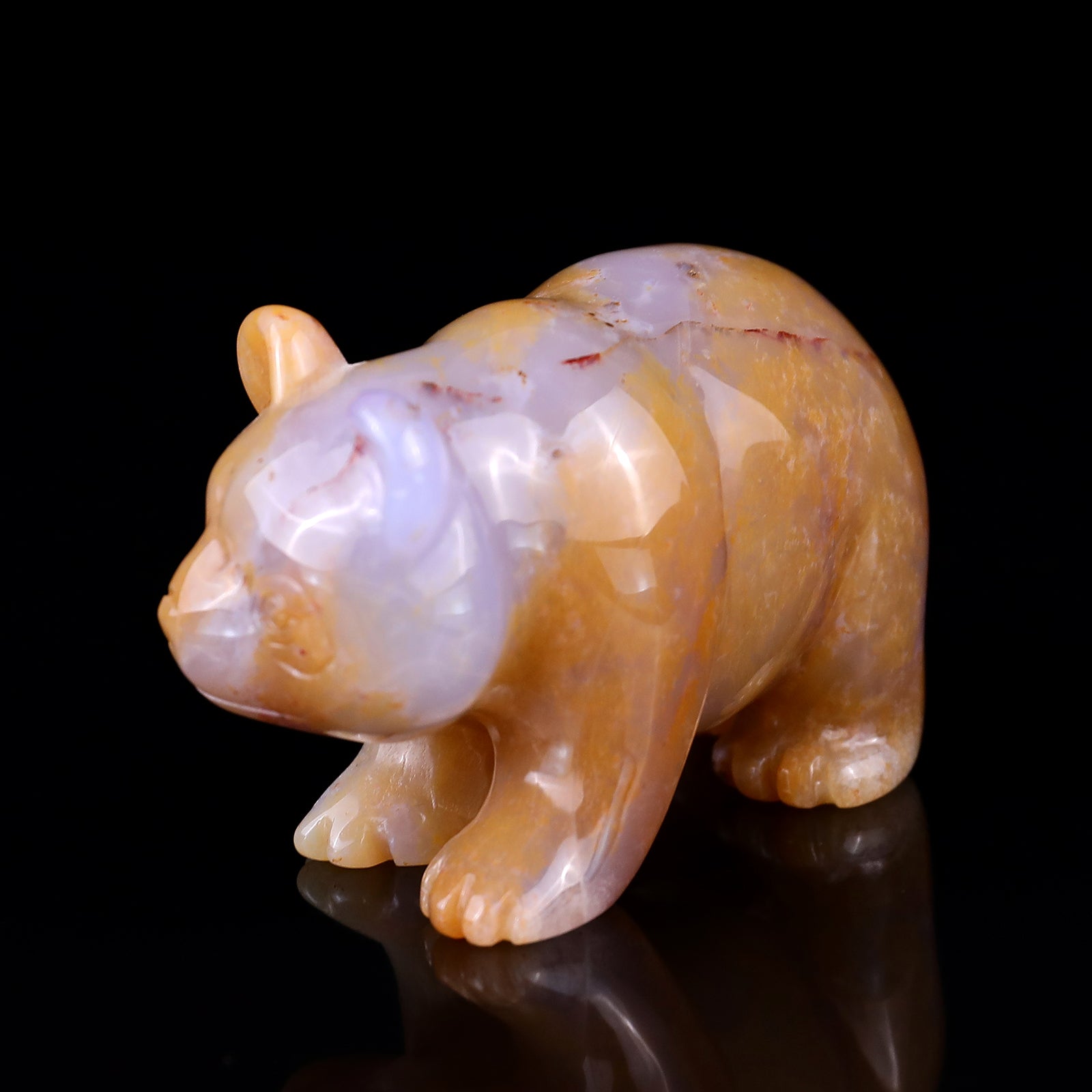 2.9" Chalcedony Hand Carved Crystal Panda Sculpture Crystallumi