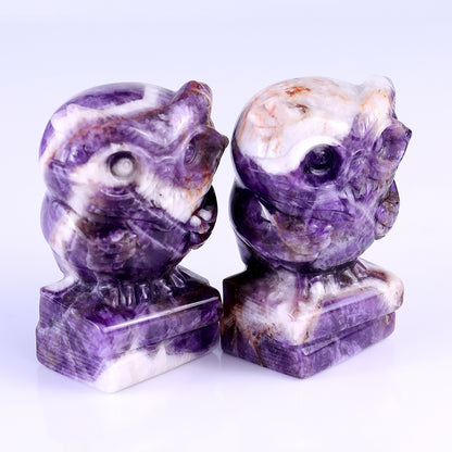 2.9" Dream Amethyst Hand Carved Crystal Owl Sculpture Crystallumi