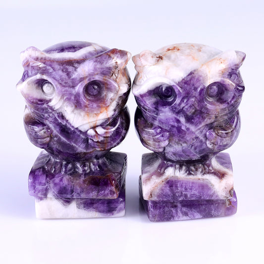 2.9" Dream Amethyst Hand Carved Crystal Owl Sculpture Crystallumi