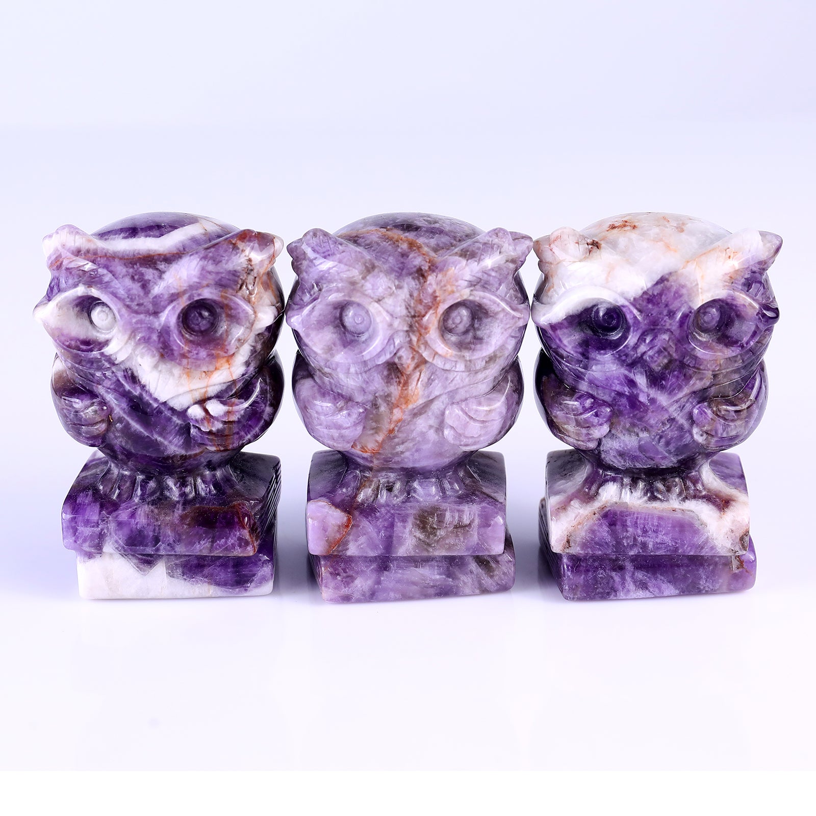 2.9" Dream Amethyst Hand Carved Crystal Owl Sculpture Crystallumi