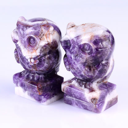 2.9" Dream Amethyst Hand Carved Crystal Owl Sculpture Crystallumi