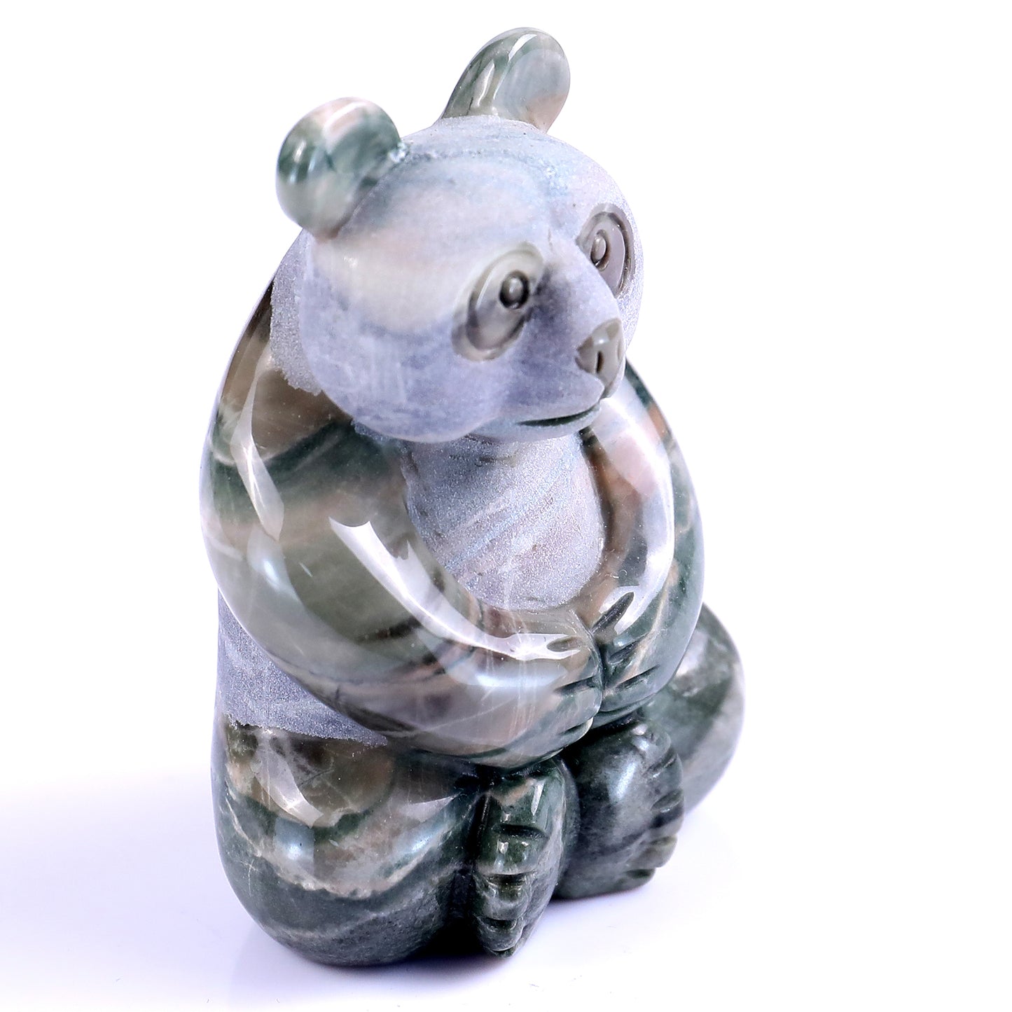 2.9" Jiulong Jade Hand Carved Crystal Panda Sculpture Crystallumi