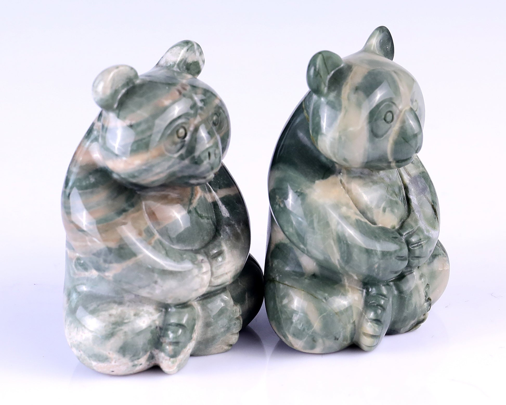 2.9" Jiulong Jade Hand Carved Crystal Panda Sculpture Crystallumi