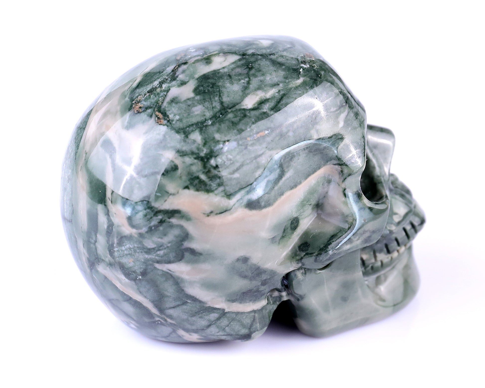 2.9" Jiulong Jade Hand Carved Crystal Realistic Skull Sculpture Crystallumi