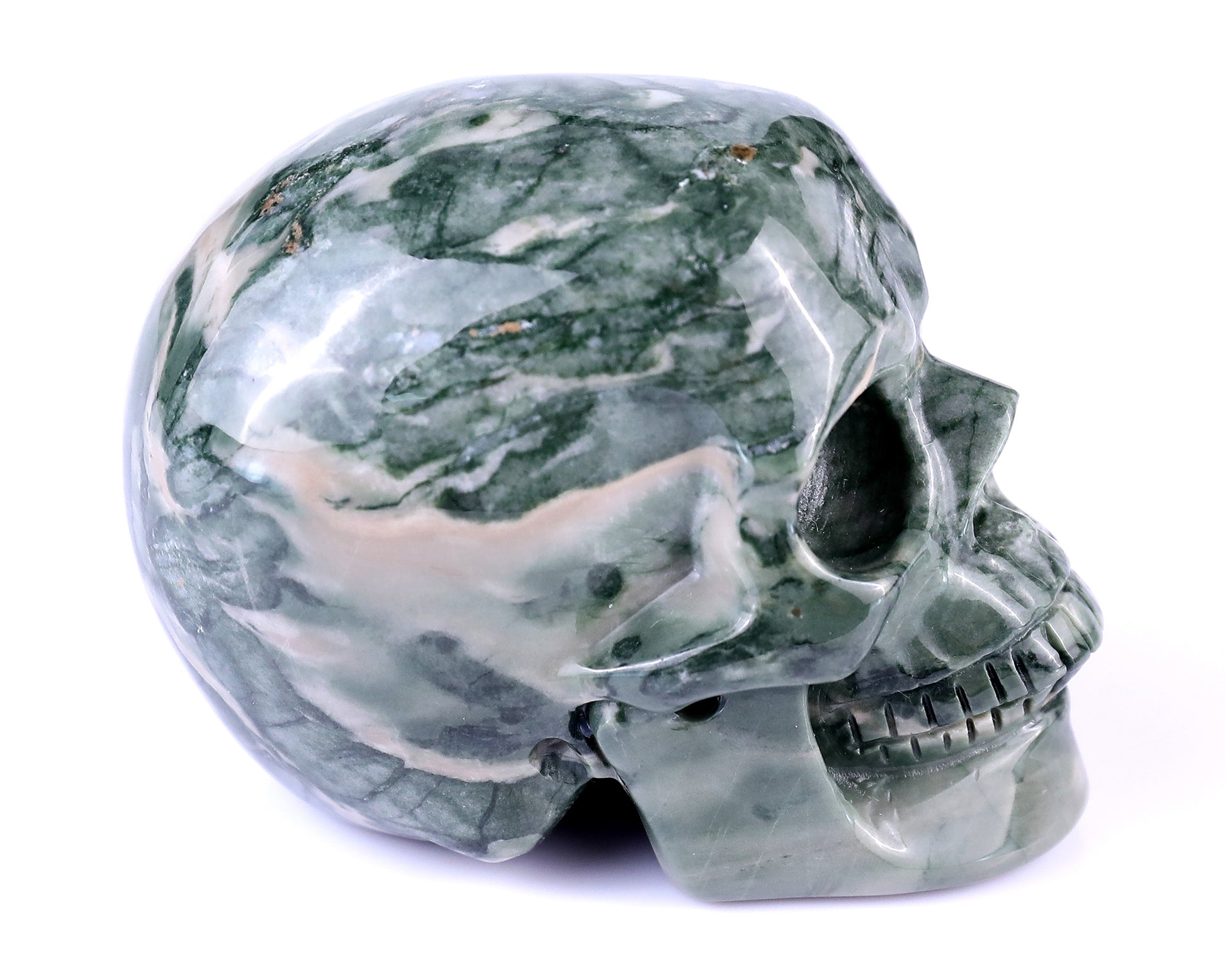 2.9" Jiulong Jade Hand Carved Crystal Realistic Skull Sculpture Crystallumi