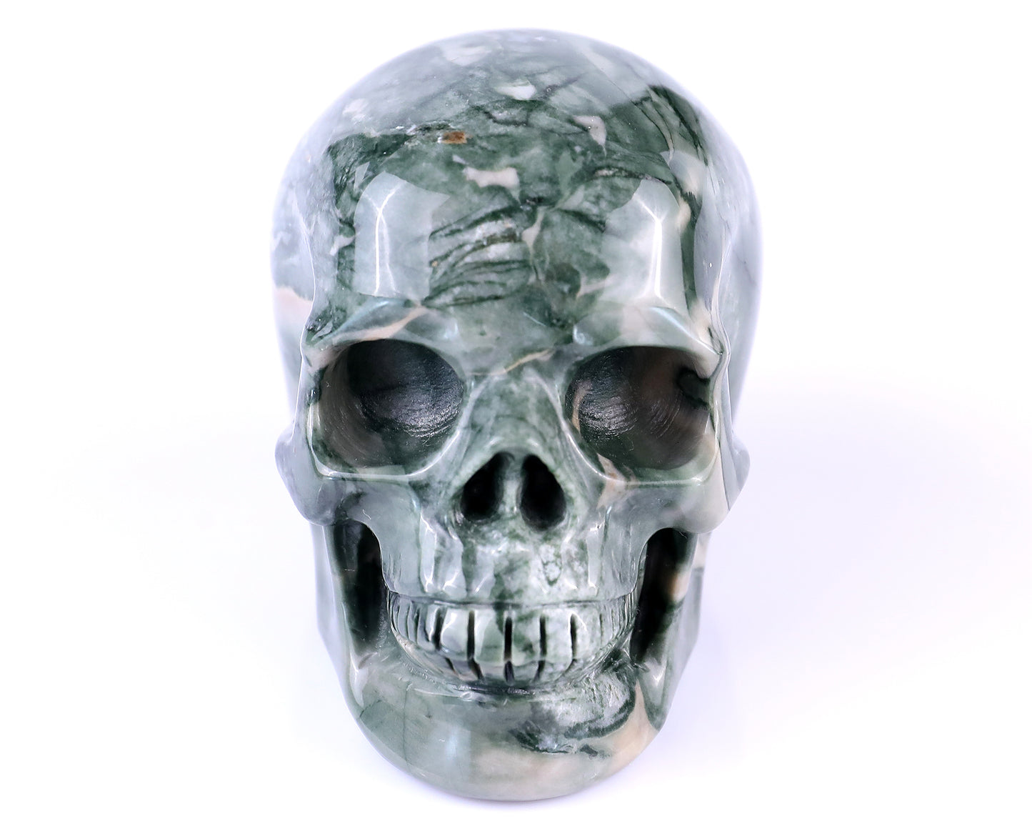 2.9" Jiulong Jade Hand Carved Crystal Realistic Skull Sculpture Crystallumi