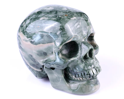 2.9" Jiulong Jade Hand Carved Crystal Realistic Skull Sculpture Crystallumi