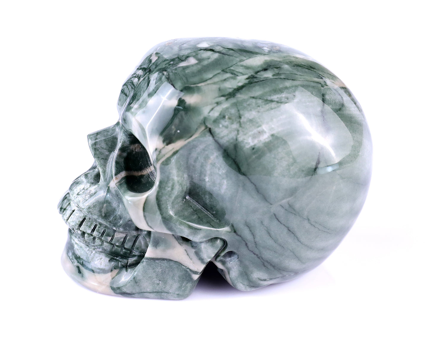 2.9" Jiulong Jade Hand Carved Crystal Realistic Skull Sculpture Crystallumi